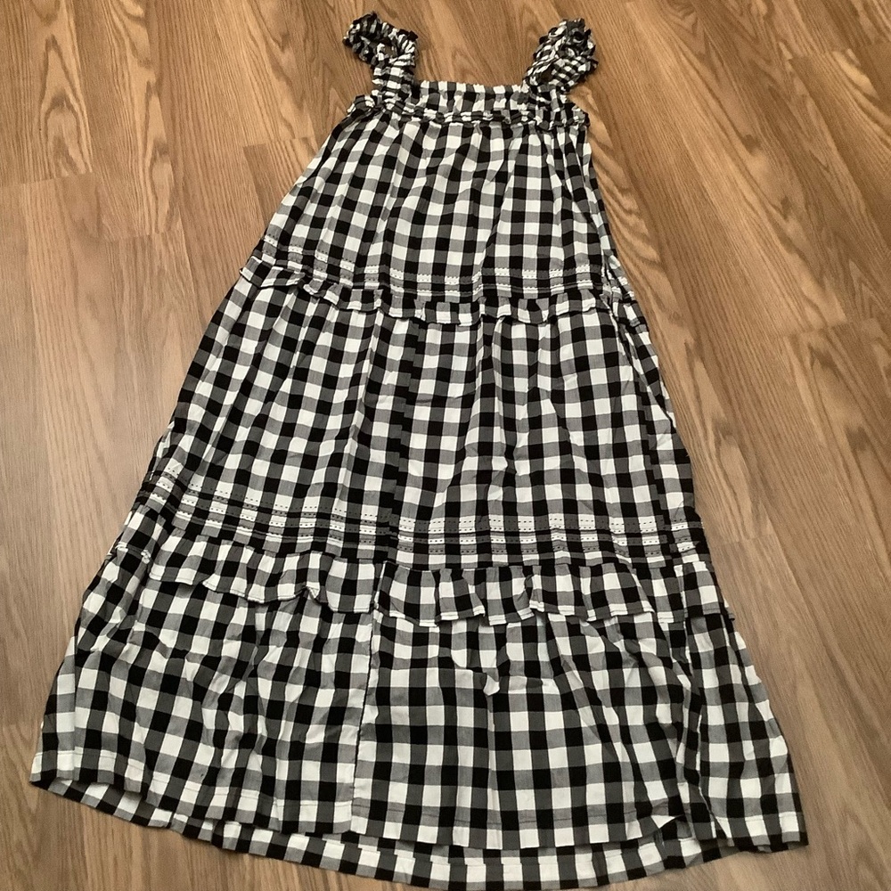 Old Navy Size M Smocked Tiered Midi Dress Sleeveless Ruffle Neck  Black Gingham